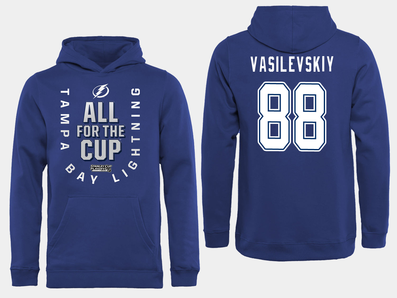 NHL Men adidas Tampa Bay Lightning #88 Vasilevskiy blue All for the Cup Hoodie